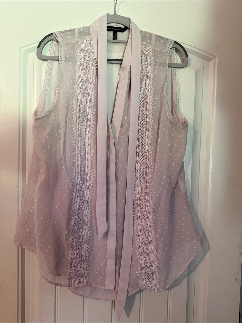 White House Black Market Light Lilac Swiss Dot Tie-Neck Camisole